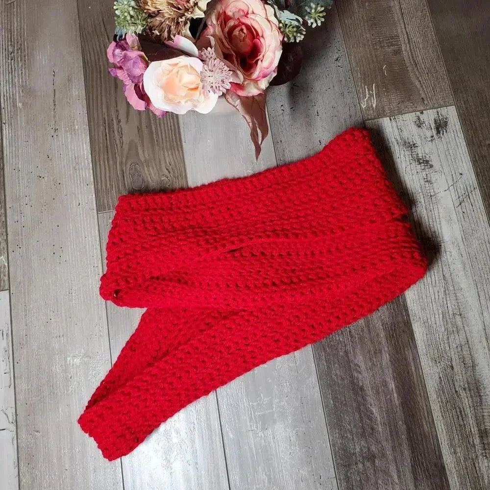 Handmade Crocheted Red Women's Winter Infinity Scarf